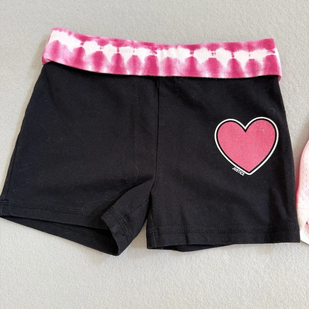 Justice Girls Shorts Size 10 Lot Of 2 Athletic Pink Black Foldover Tie Dye